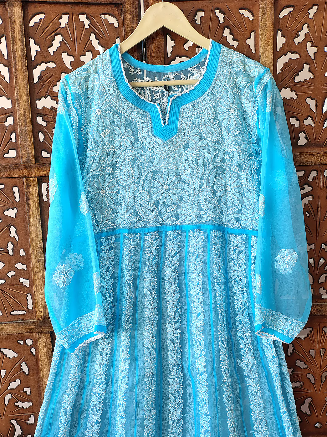 Sky Blue Georgette Anarkali Kurti - Image 3