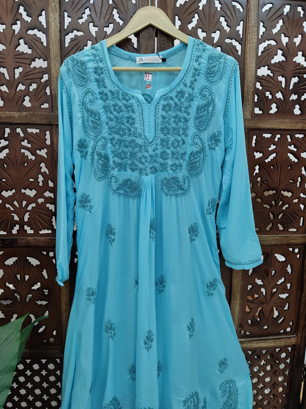 Sky Blue Modal Chikankari A-Line Kurti - Image 3
