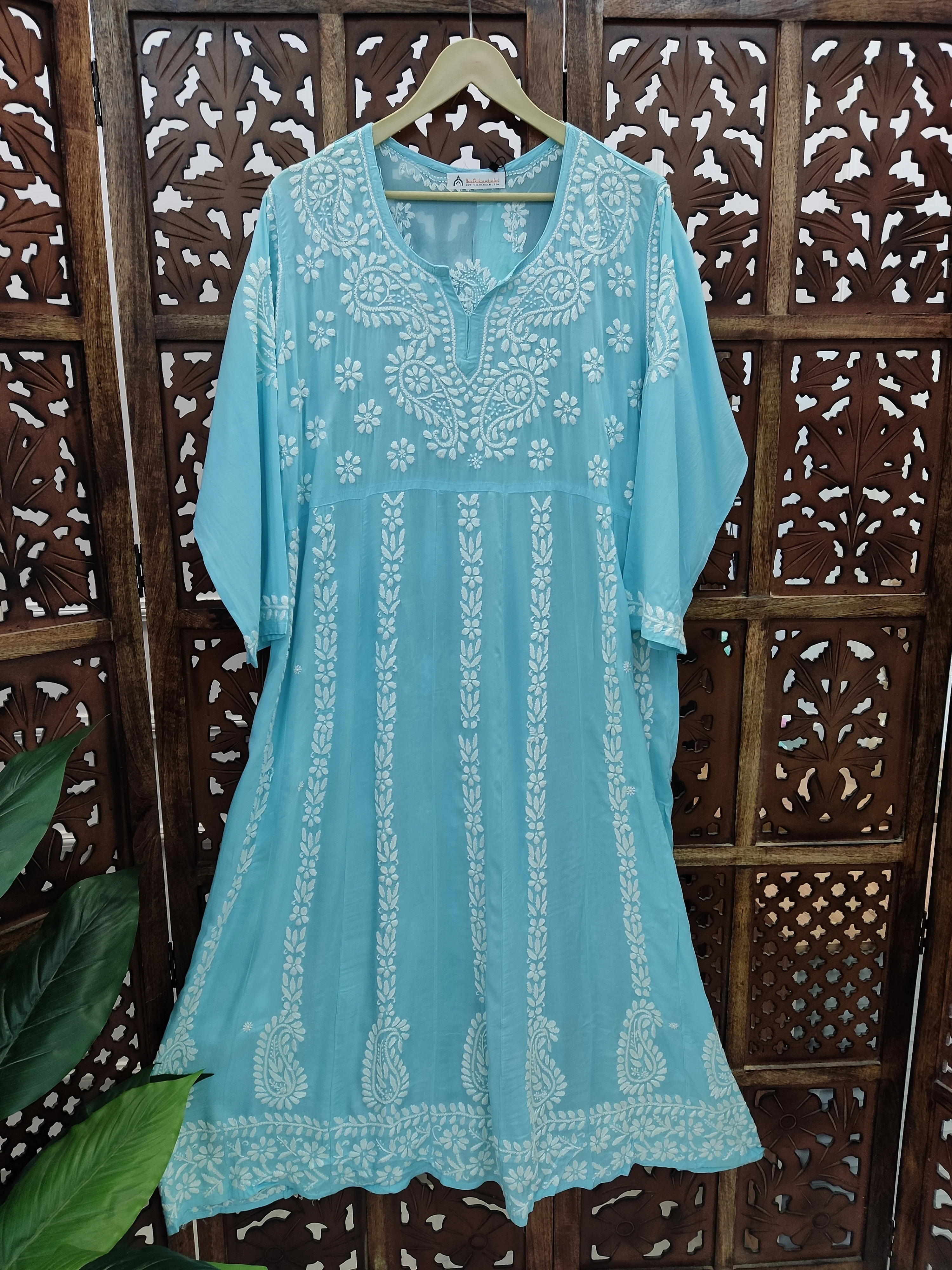 Sky Blue Modal Chikankari Anarkali Kurti - Image 2