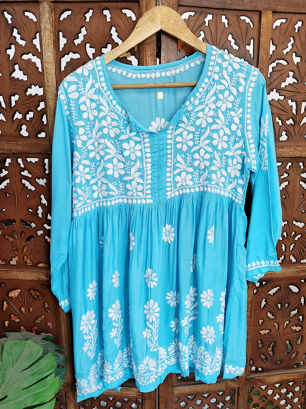 Sky Blue Modal Chikankari Short Top - Image 2