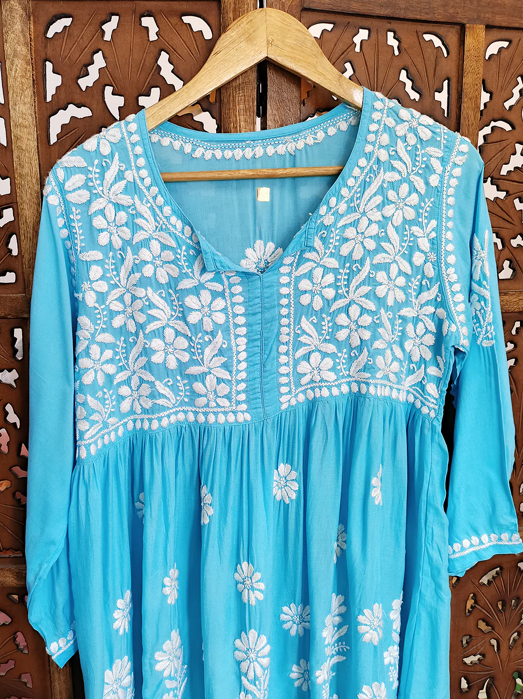 Sky Blue Modal Chikankari Short Top - Image 3