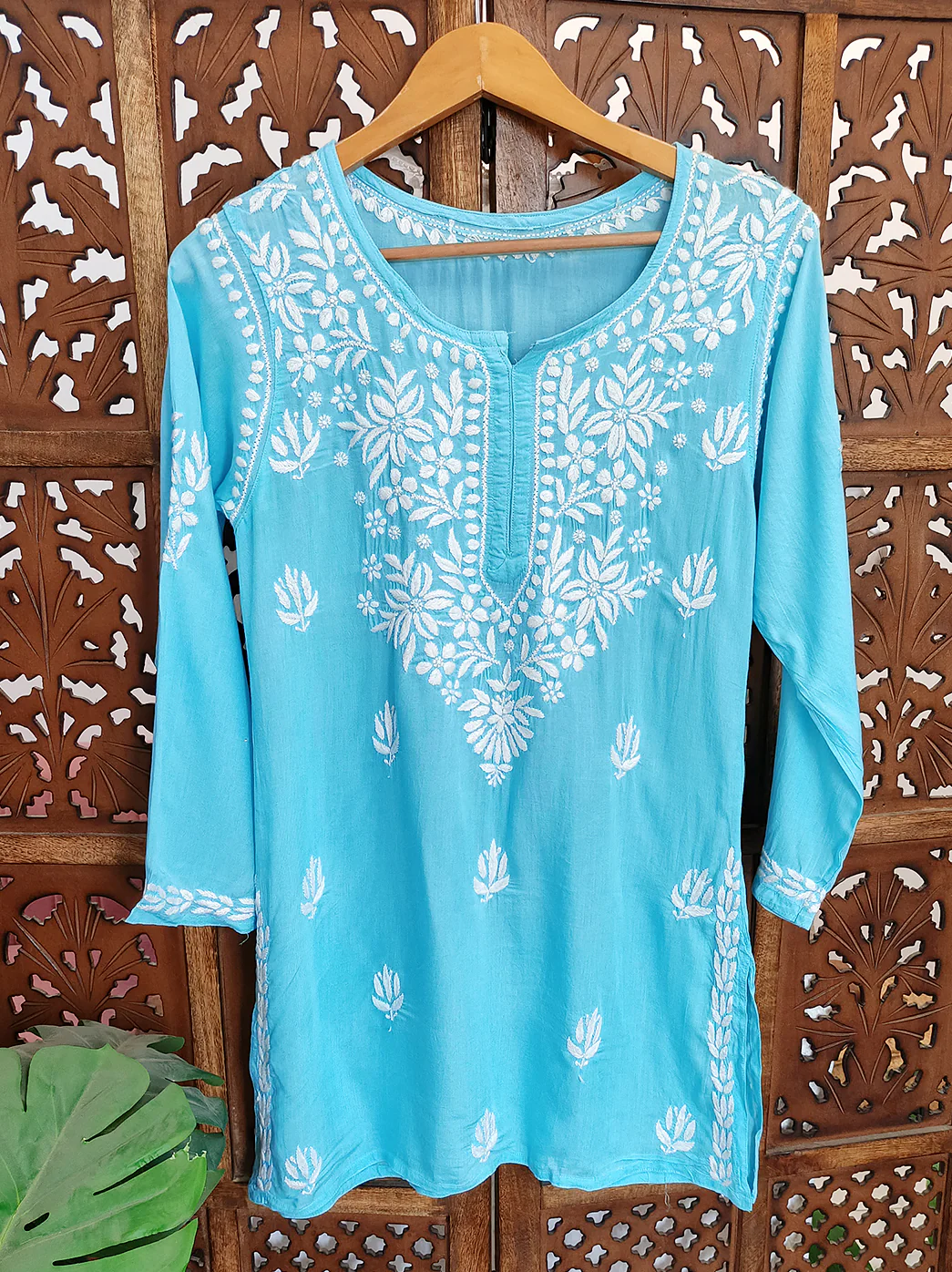 Sky Blue Modal Chikankari Short Top - Image 2