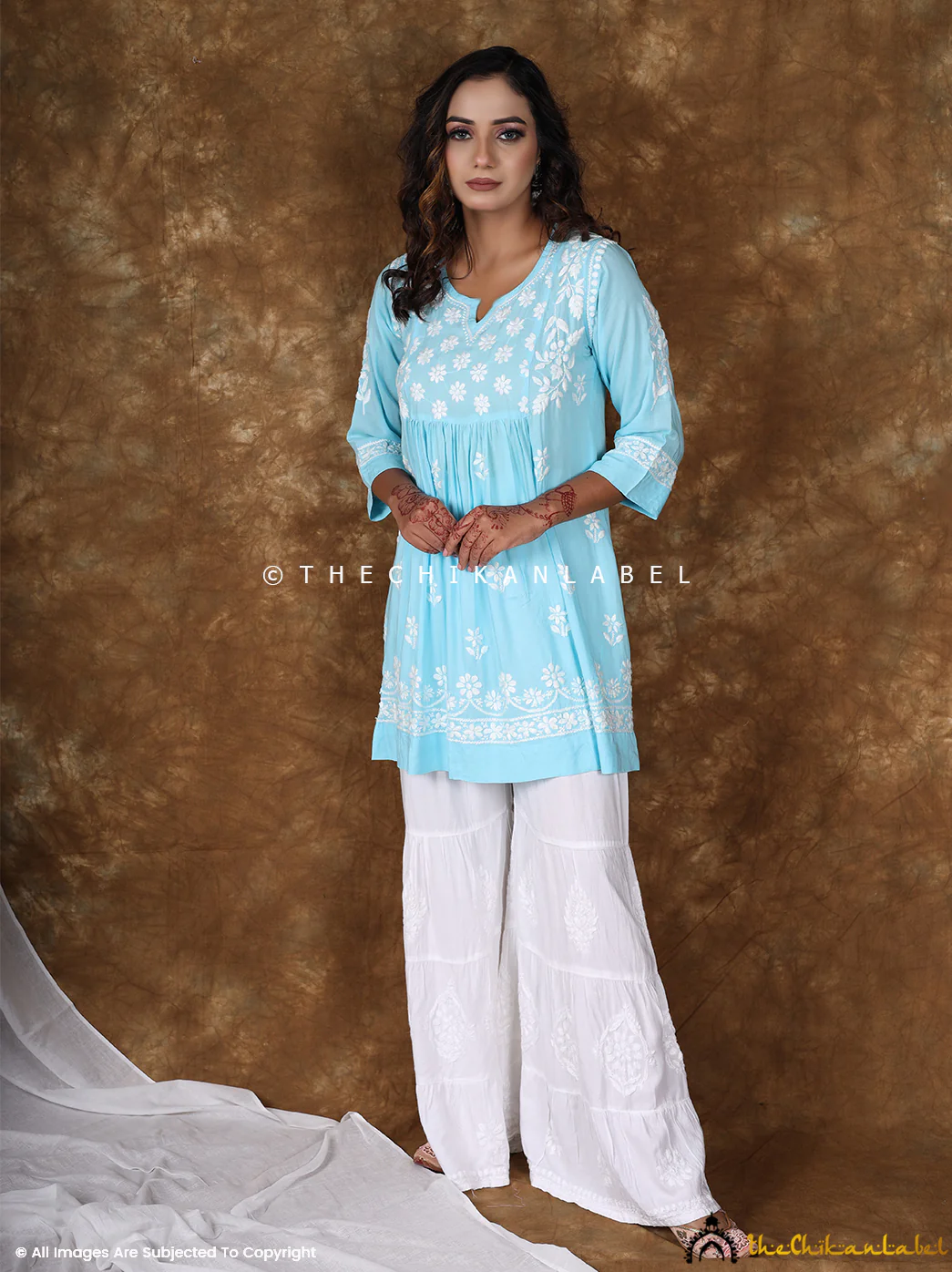Sky Blue Navya Modal Chikankari Tunic Top - Image 2