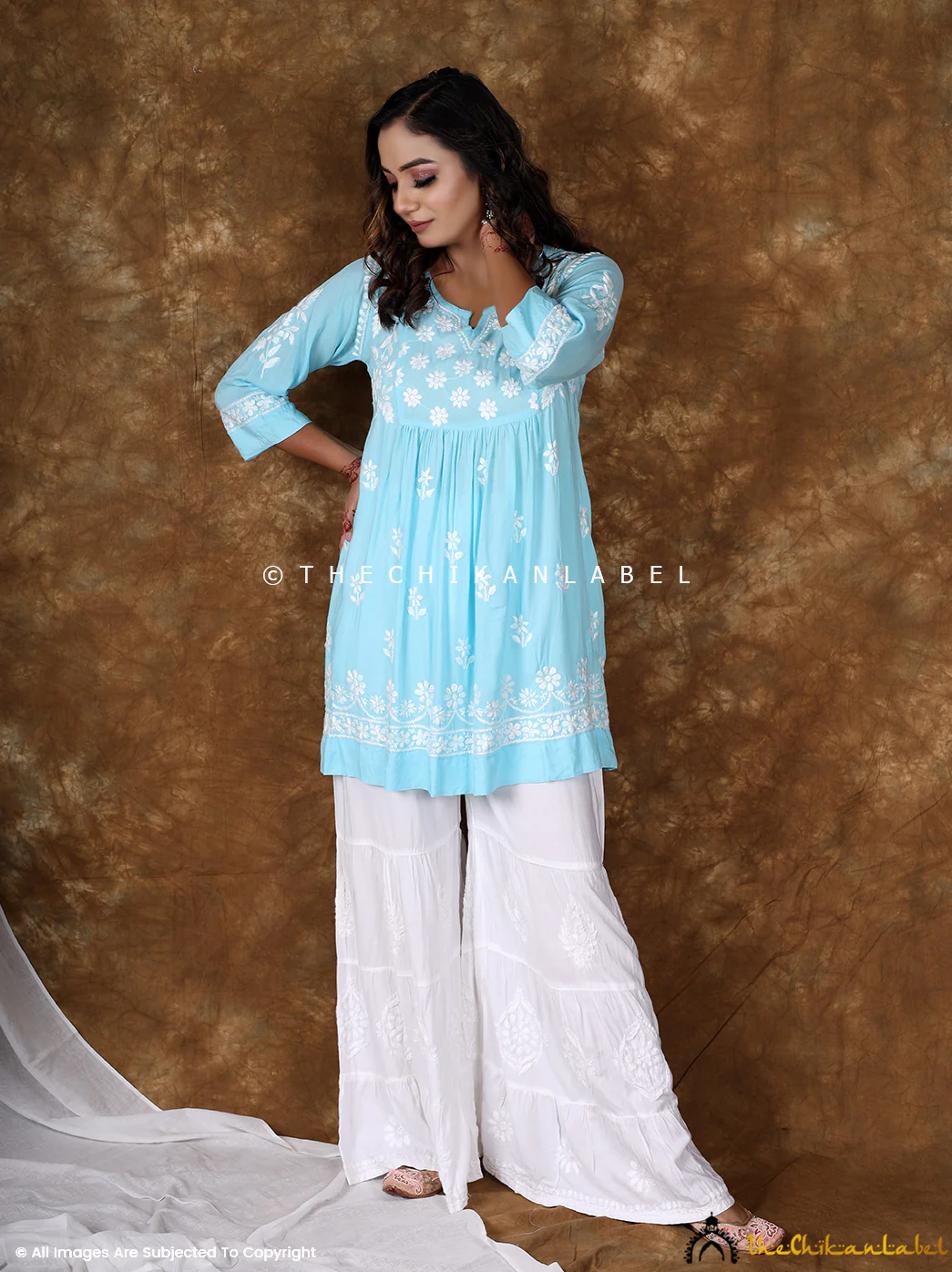 Sky Blue Navya Modal Chikankari Tunic Top - Image 3
