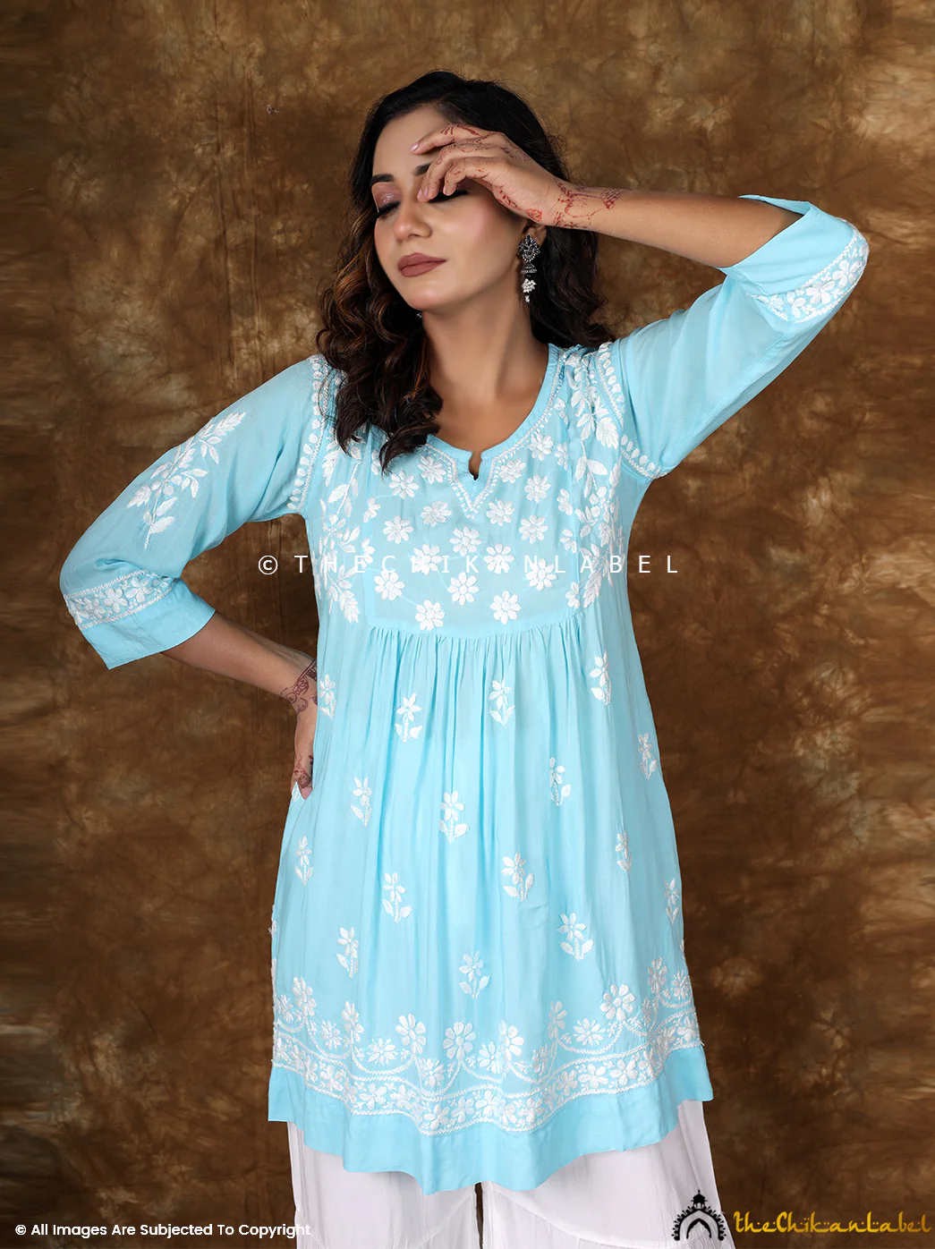 Sky Blue Navya Modal Chikankari Tunic Top - Image 4