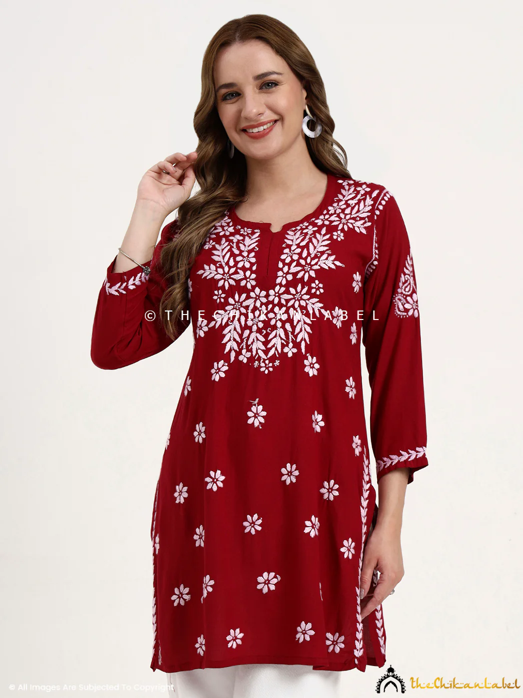 Swara Modal Chikankari Short Top - Maroon