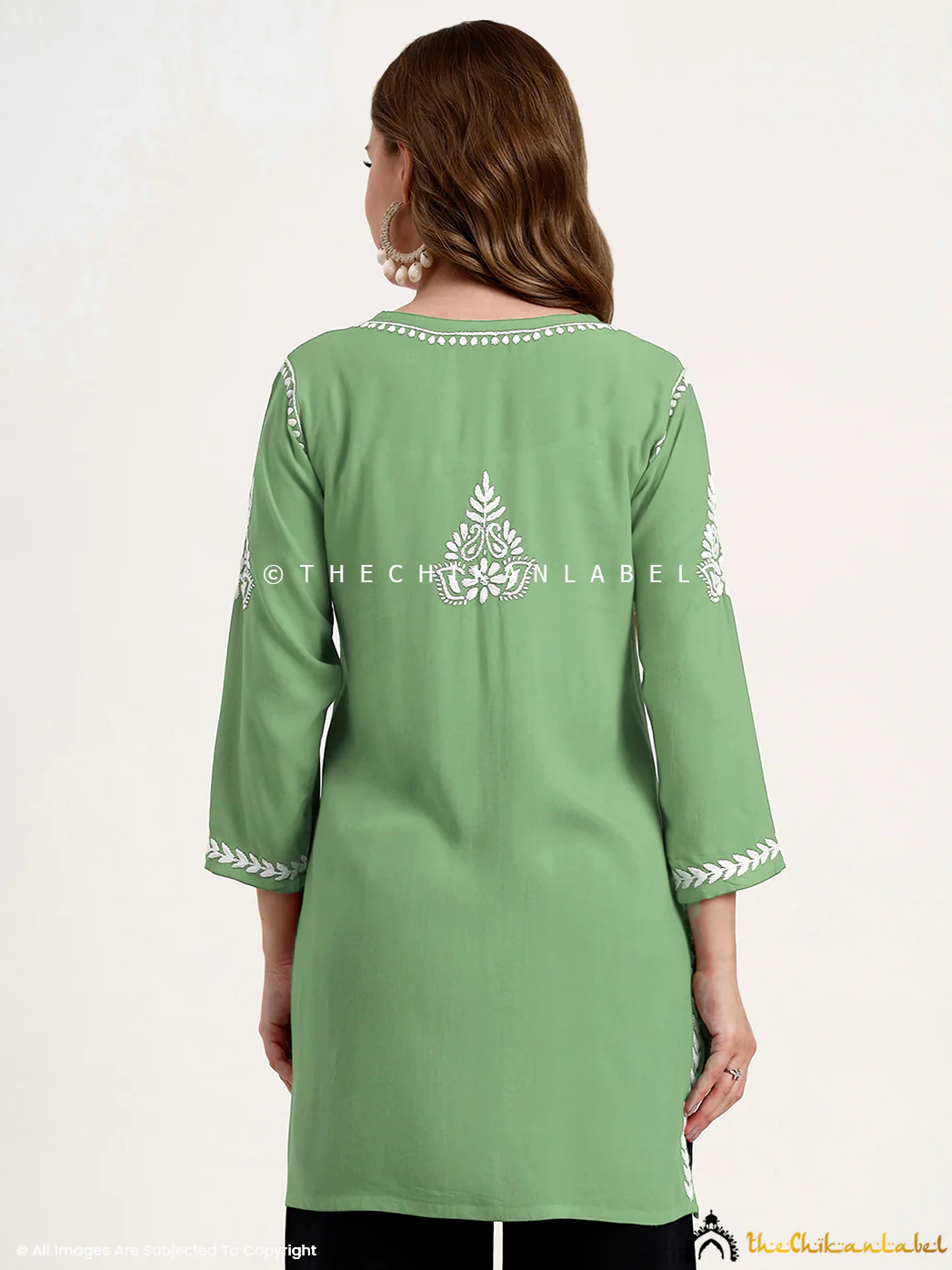 Swara Modal Chikankari Short Top - Pista Green - Image 3