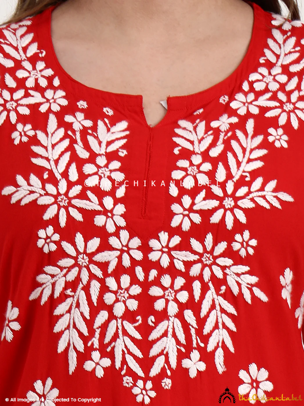 Swara Modal Chikankari Short Top - Red - Image 2