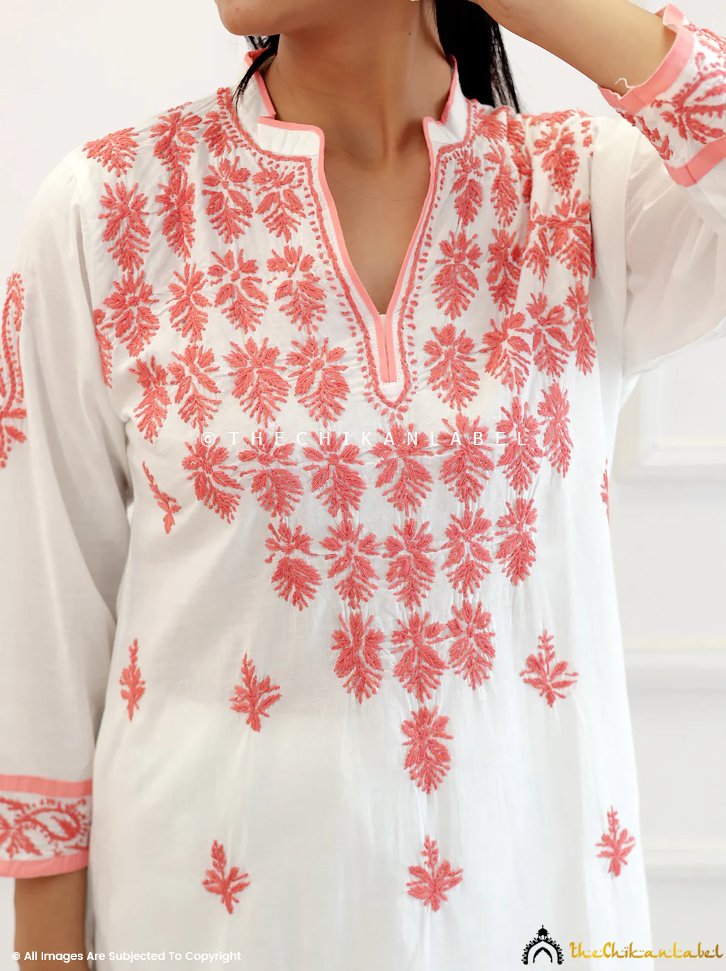 White Cotton Chikankari Straight Kurti - Image 2