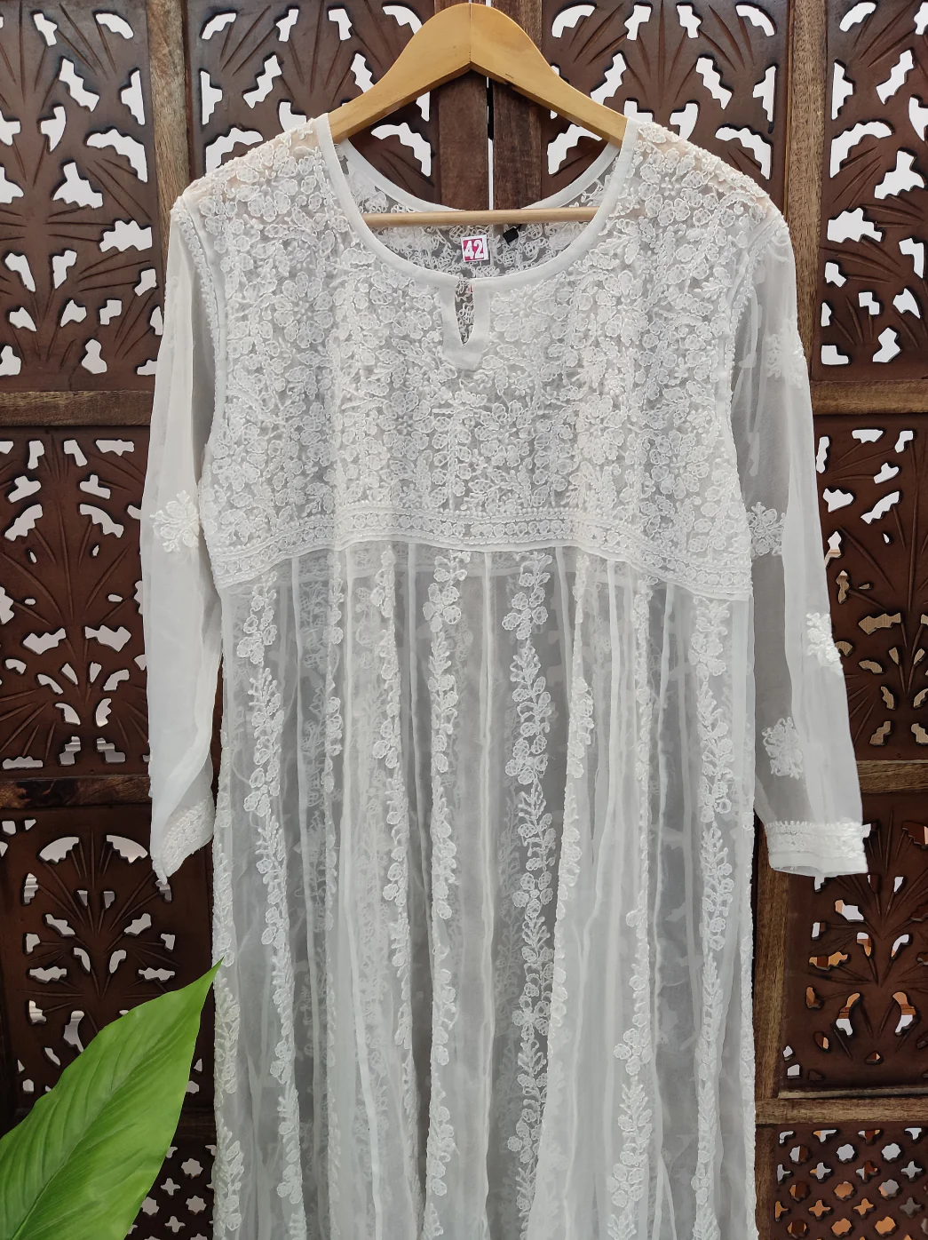 White Georgette Chikankari Anarkali Kurti - Image 3