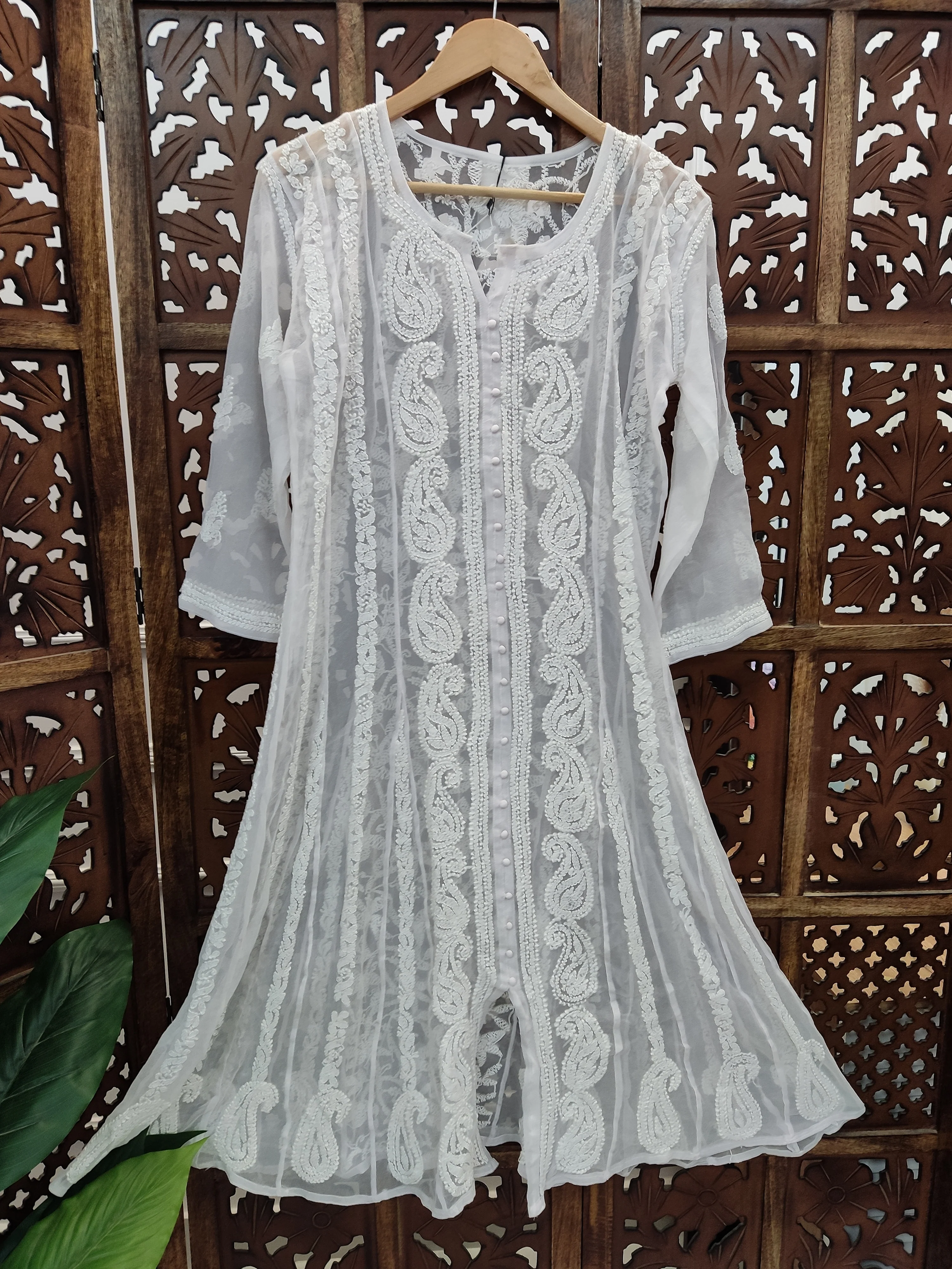White Georgette Chikankari Straight Kurti - Image 2