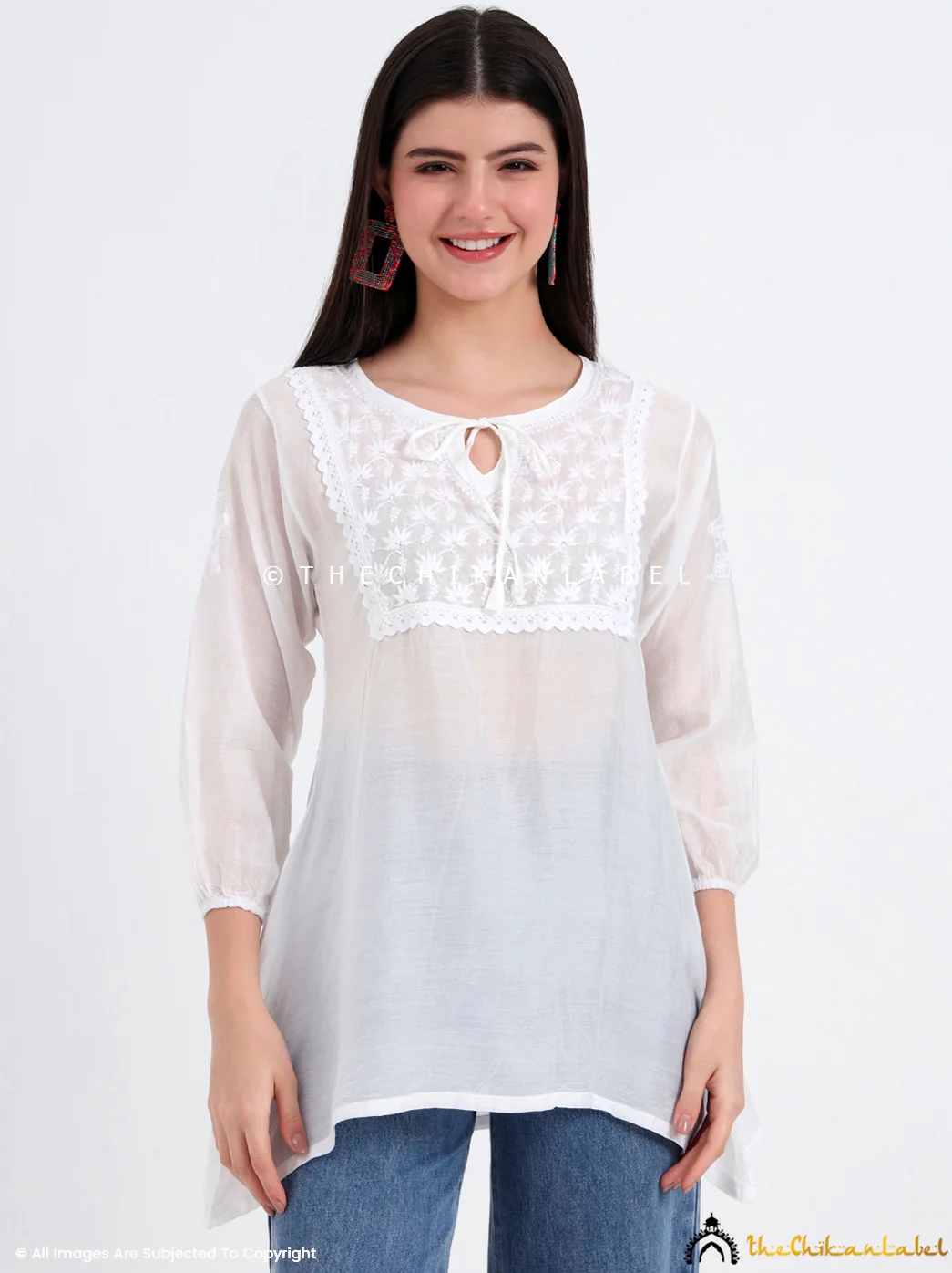 White Laina Chanderi Chikankari Short Top