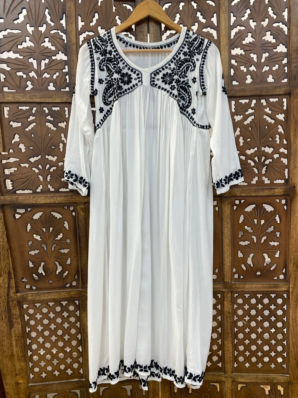 White Modal Chikankari A-Line Kurti - Image 2