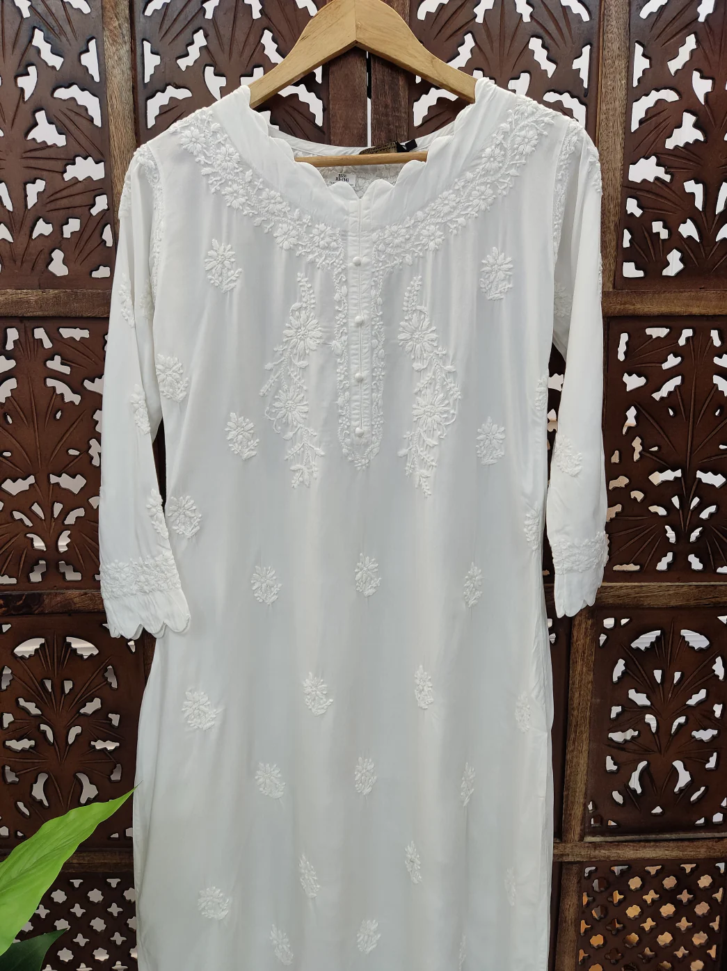 White Modal Chikankari Straight Kurti - Image 3