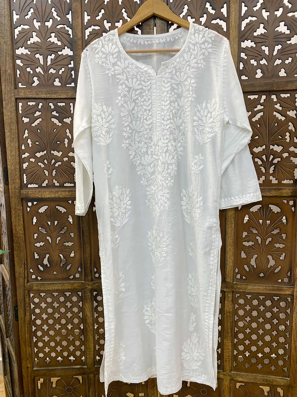 White Modal Chikankari Straight Kurti - Image 2