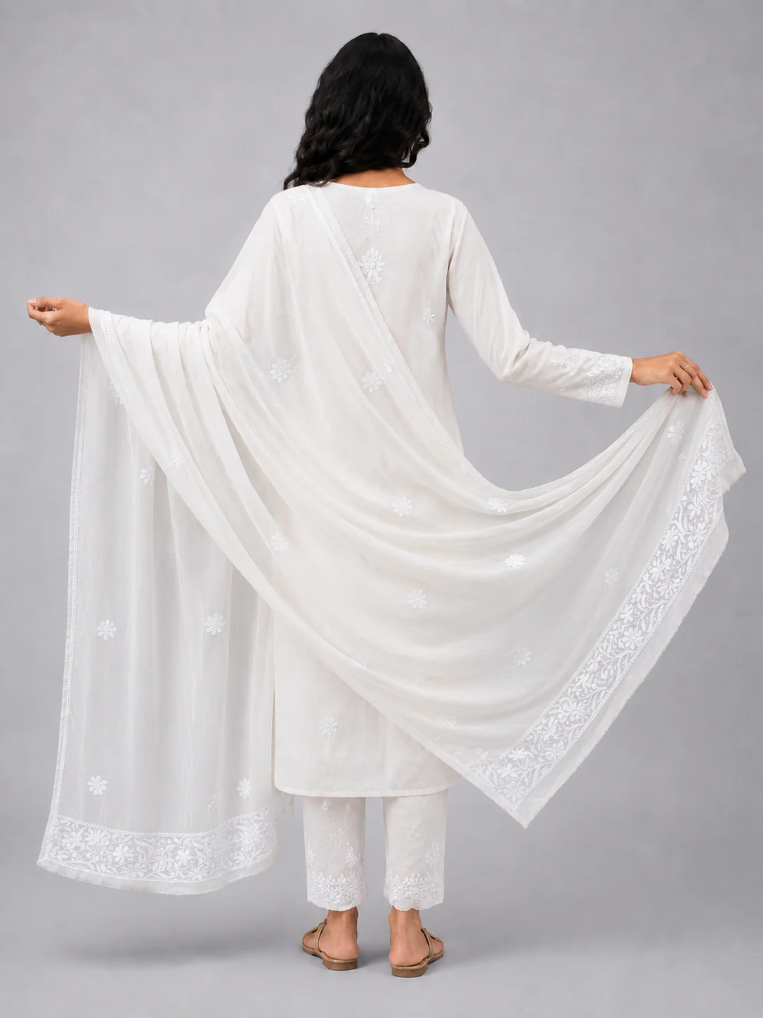 White Viscose Chikankari Dupatta - Image 5