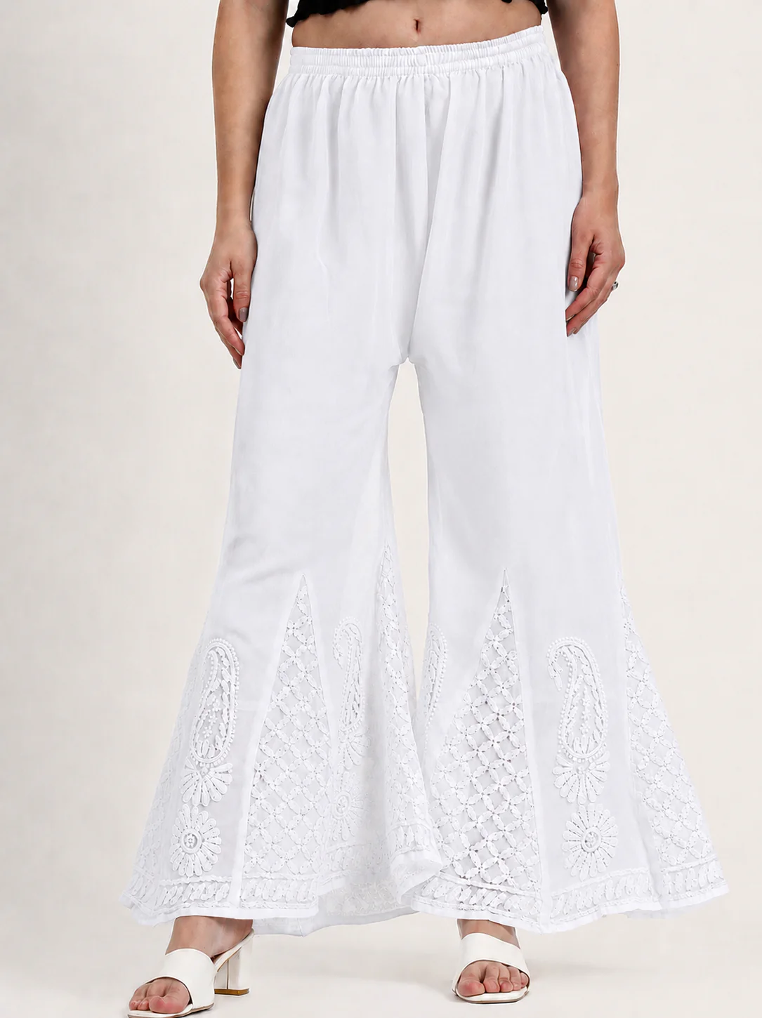 White Mukaish Work Georgette Chikankari Sharara