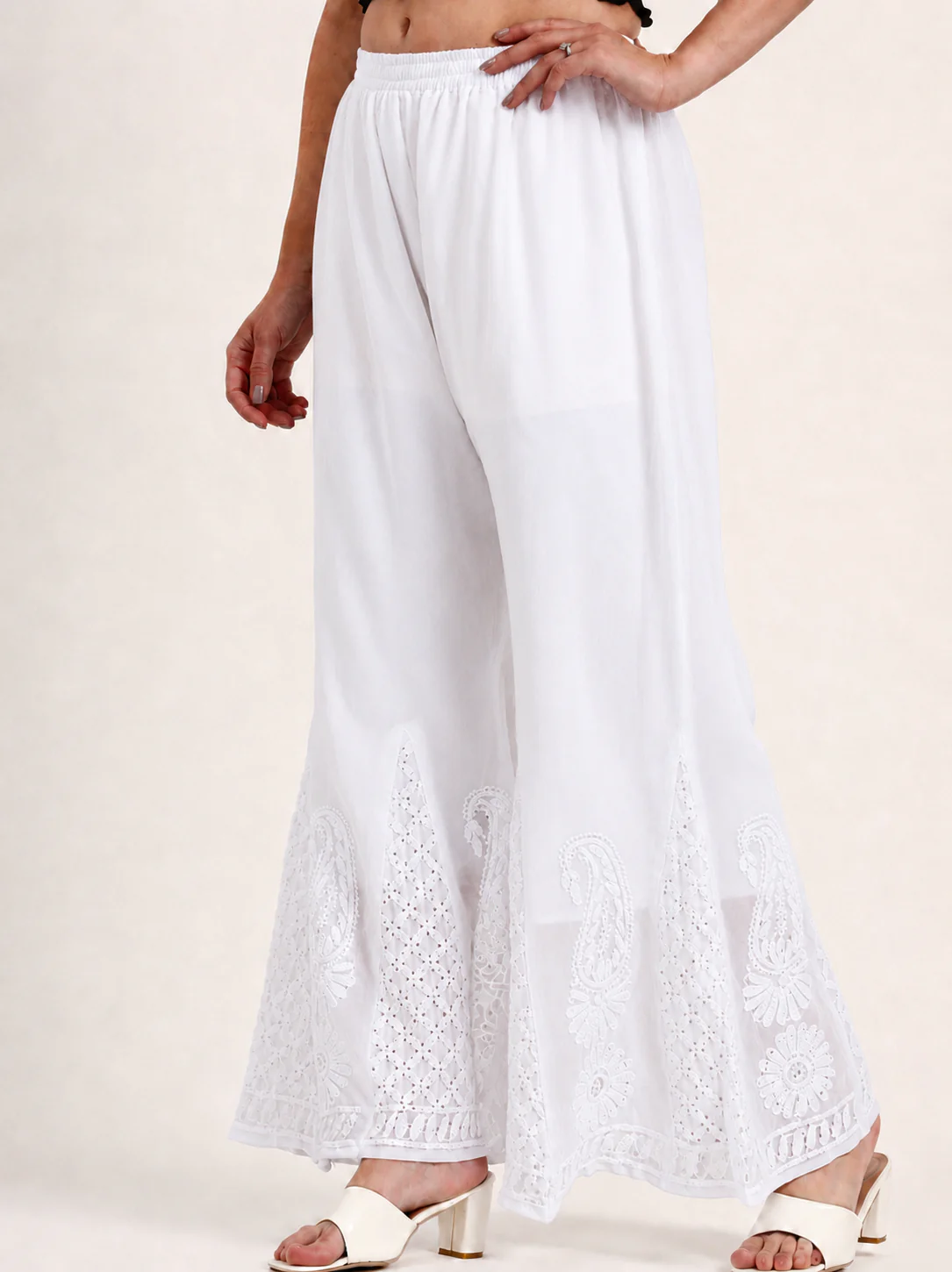 White Mukaish Work Georgette Chikankari Sharara - Image 2