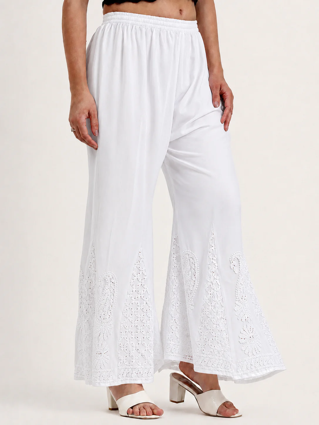 White Mukaish Work Georgette Chikankari Sharara - Image 3