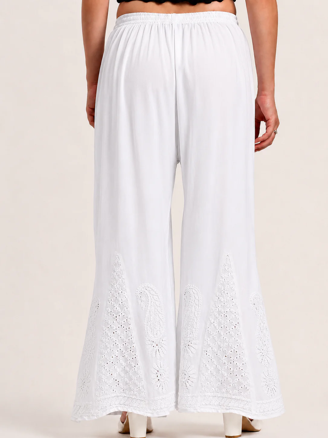 White Mukaish Work Georgette Chikankari Sharara - Image 4