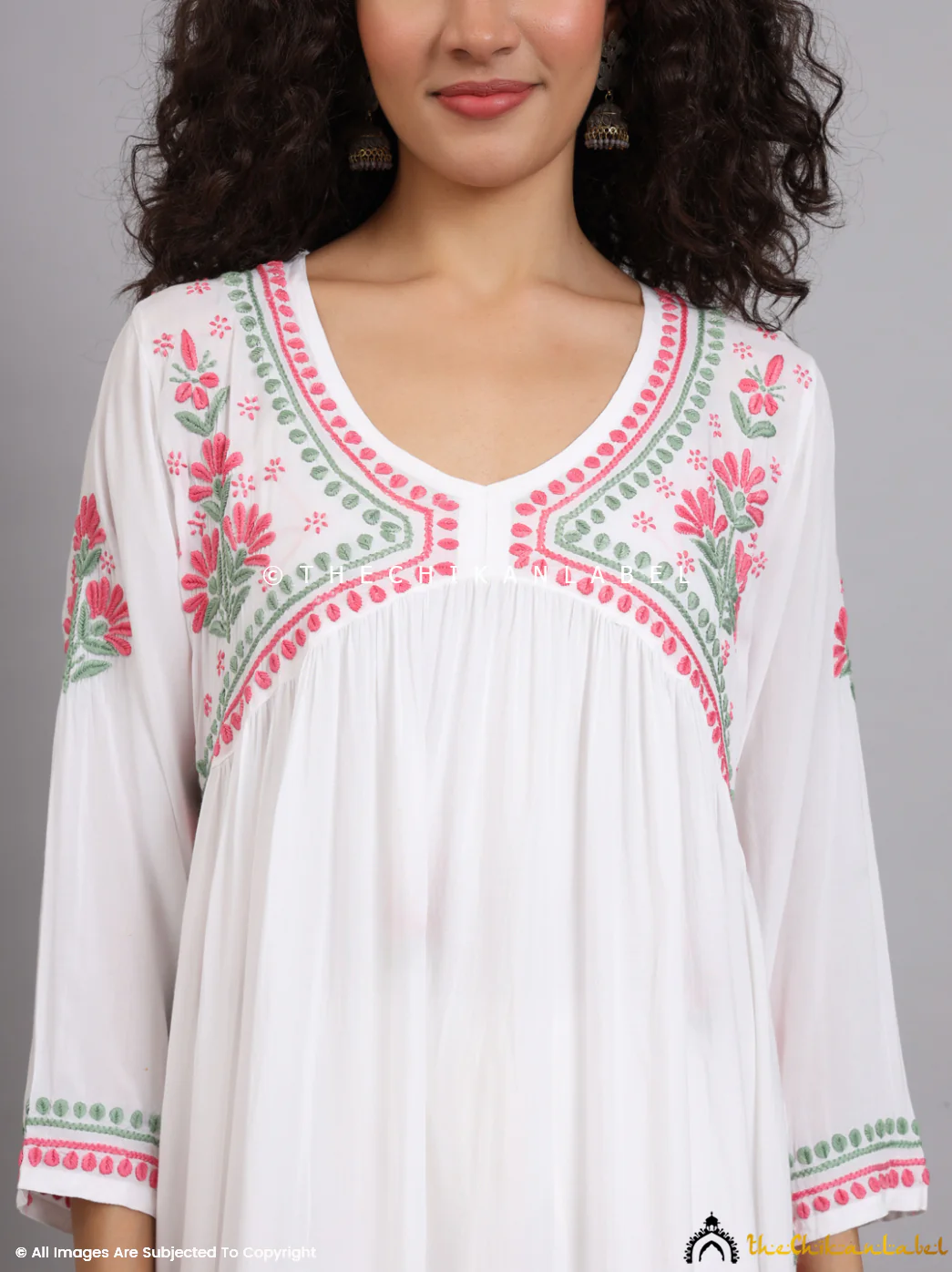 White Multi Modal Chikankari Kurti Palazzo Set - Image 2