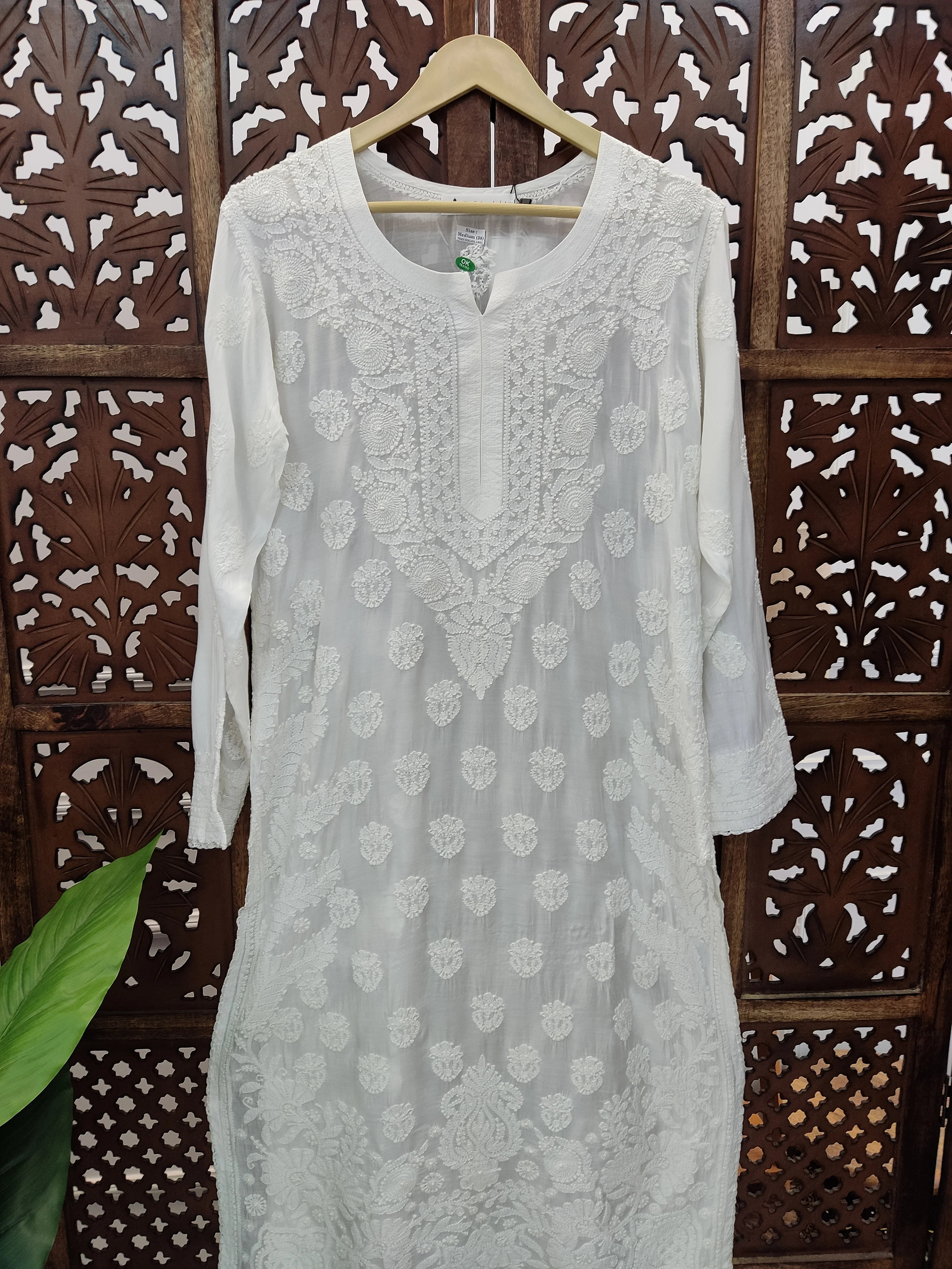 White Muslin Chikankari Straight Kurti - Image 3