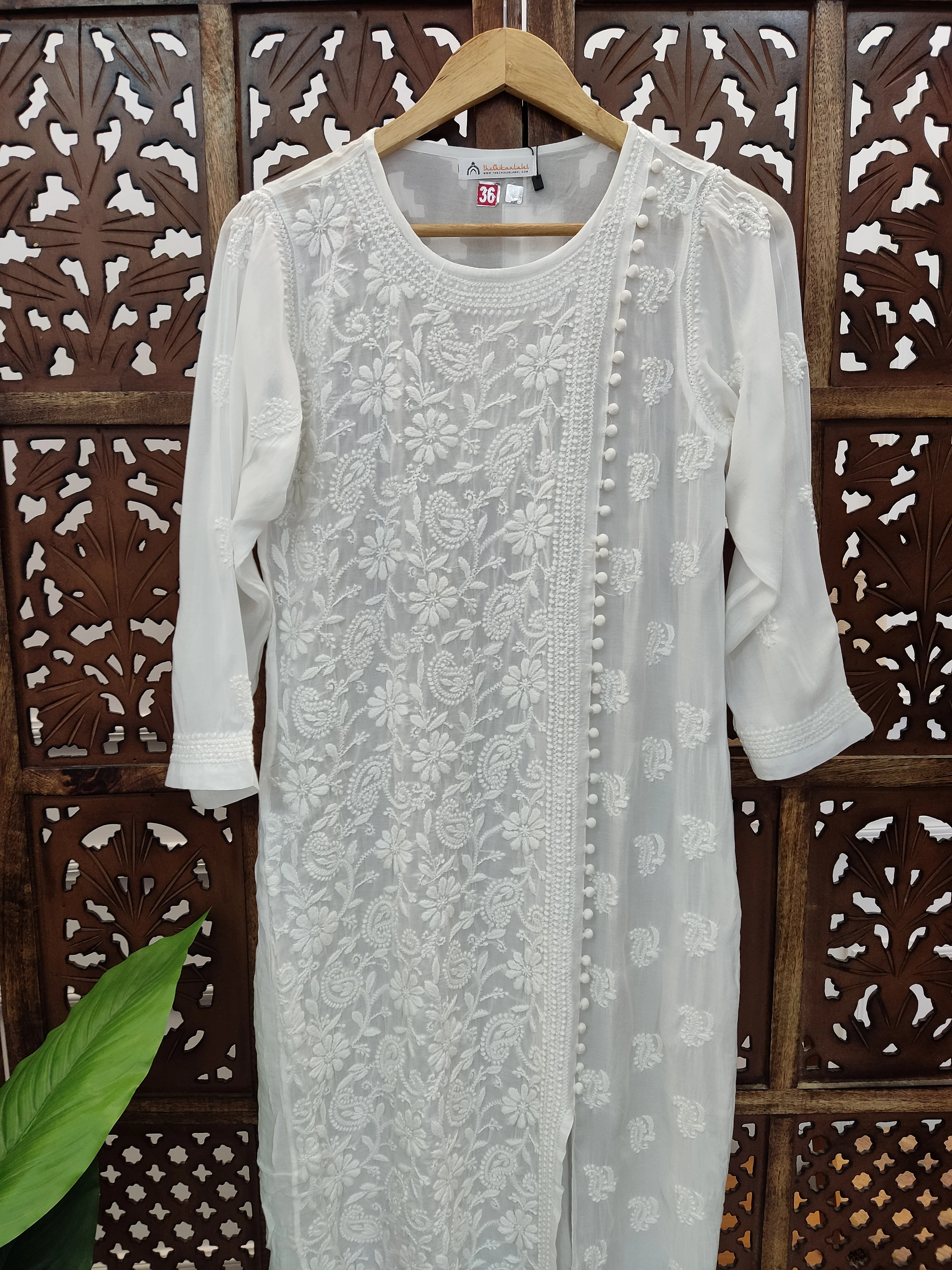 White Muslin Chikankari Straight Kurti - Image 3