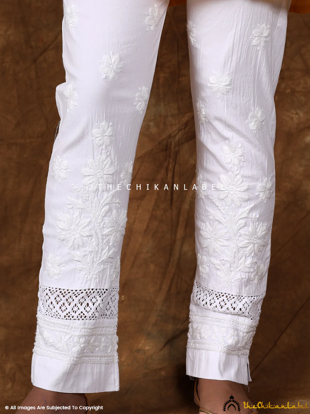 Nadia Lycra Straight Chikankari Cigarette Pant - White - Image 2