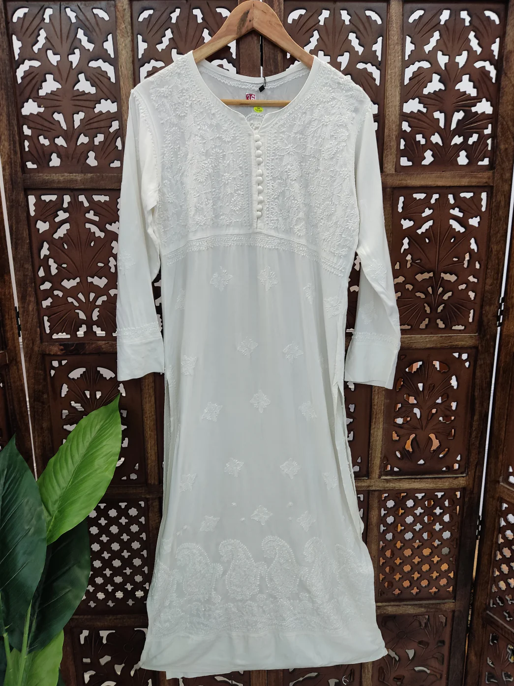 White Rayon Chikankari Anarkali Kurti - Image 2