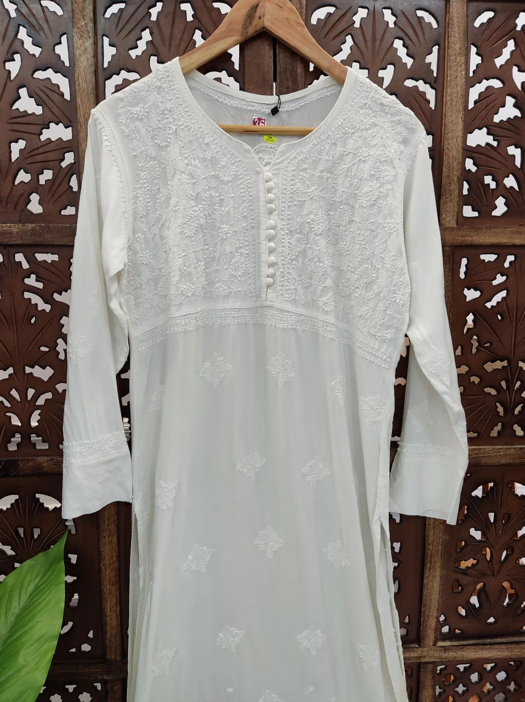 White Rayon Chikankari Anarkali Kurti - Image 3