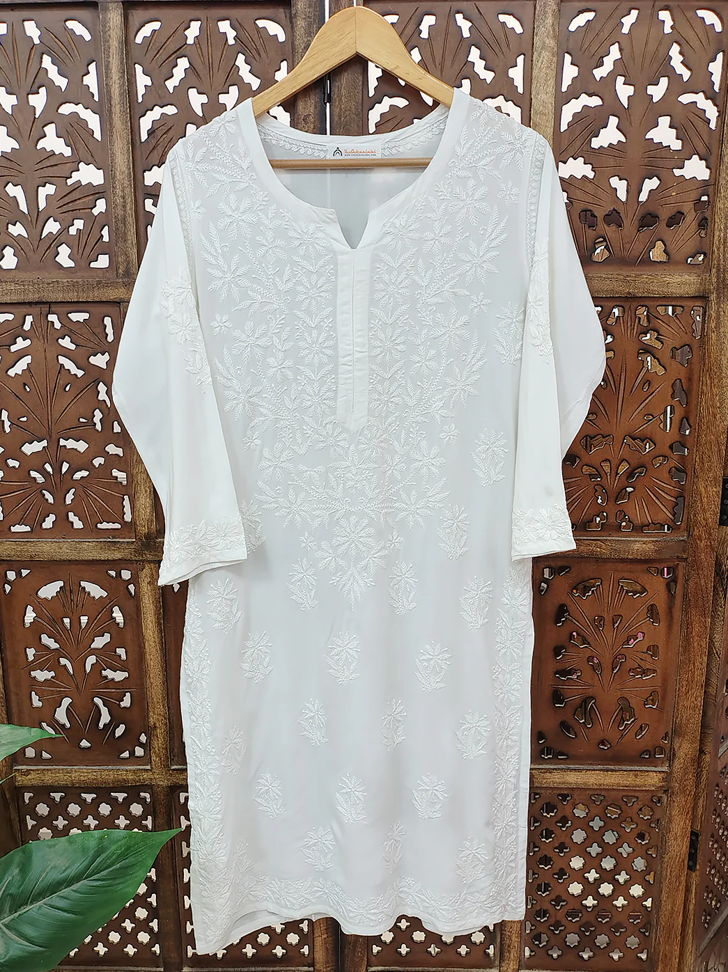 White Rayon Chikankari Straight Kurti - Image 2