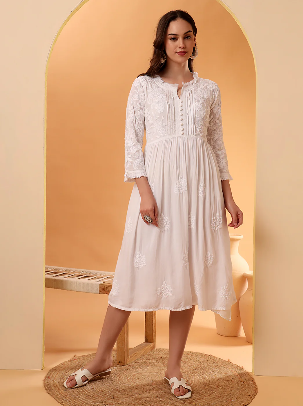 Titli Muslin Chikankari Tunic Dress - White