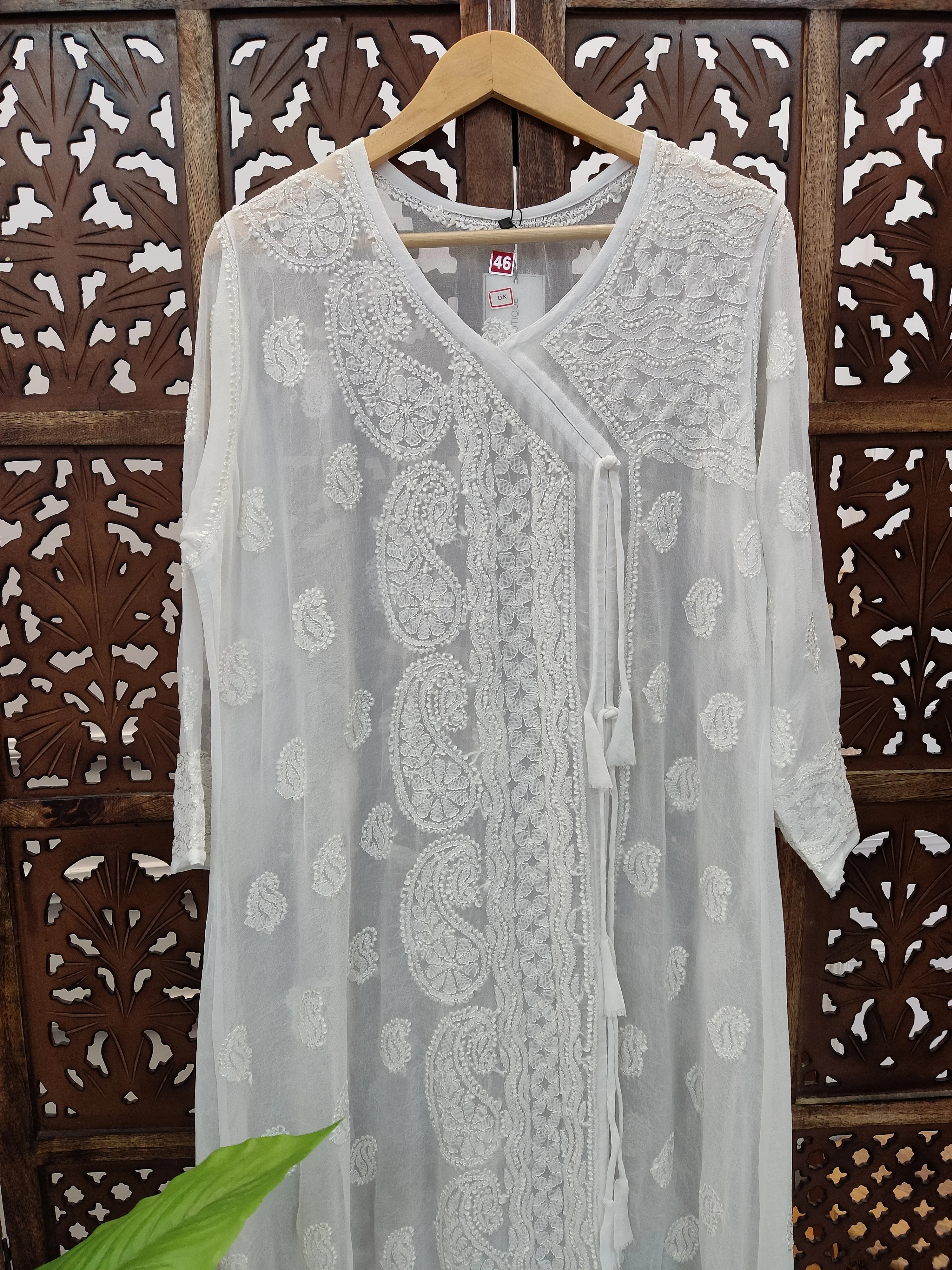 White Viscose Chikankari Angrakha Kurti - Image 3