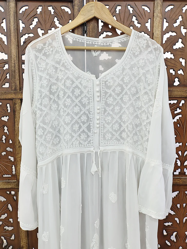 White Viscose Chikankari Peplum Top - Image 3