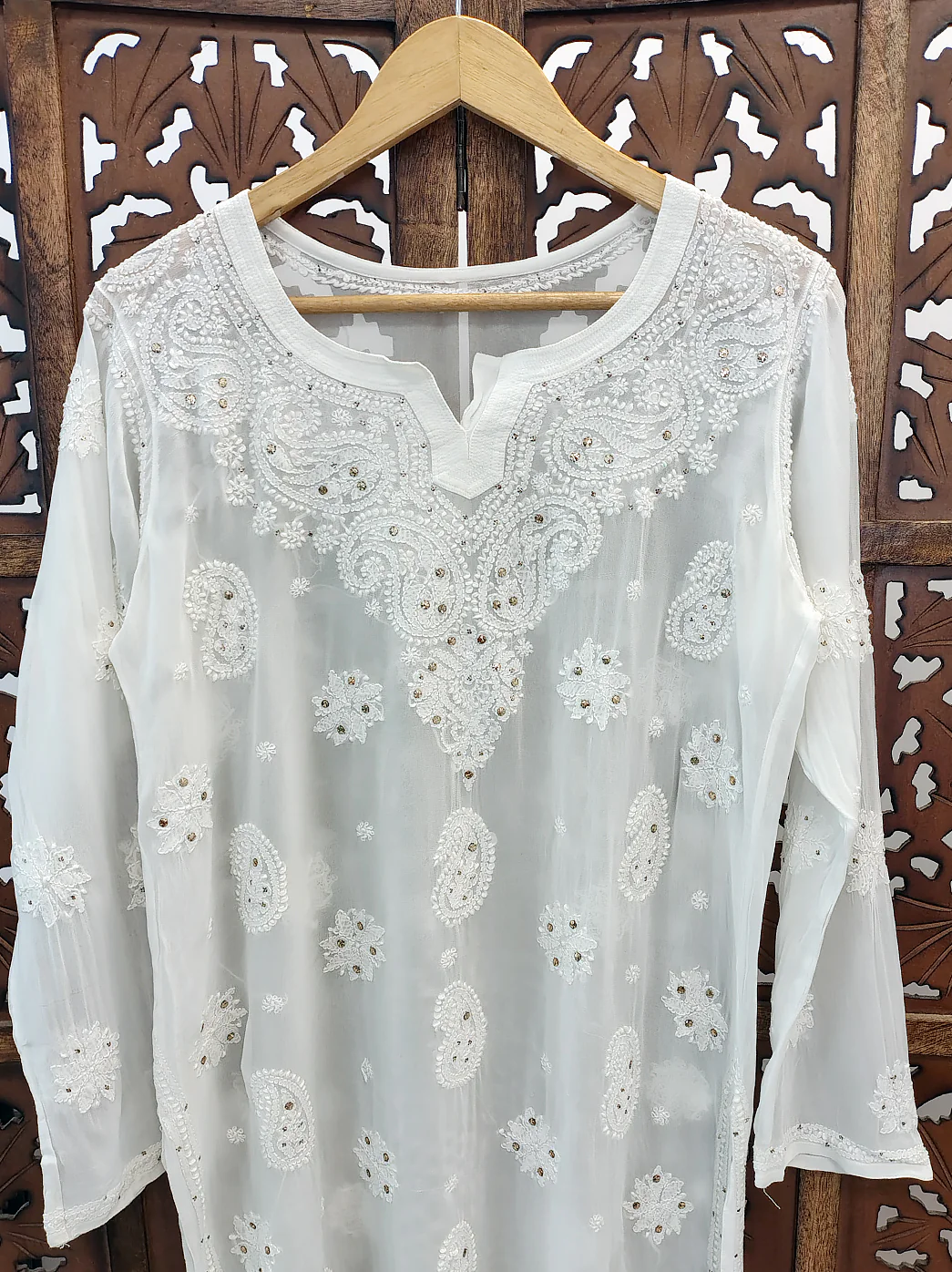 White Viscose Chikankari Short Kurti - Image 3