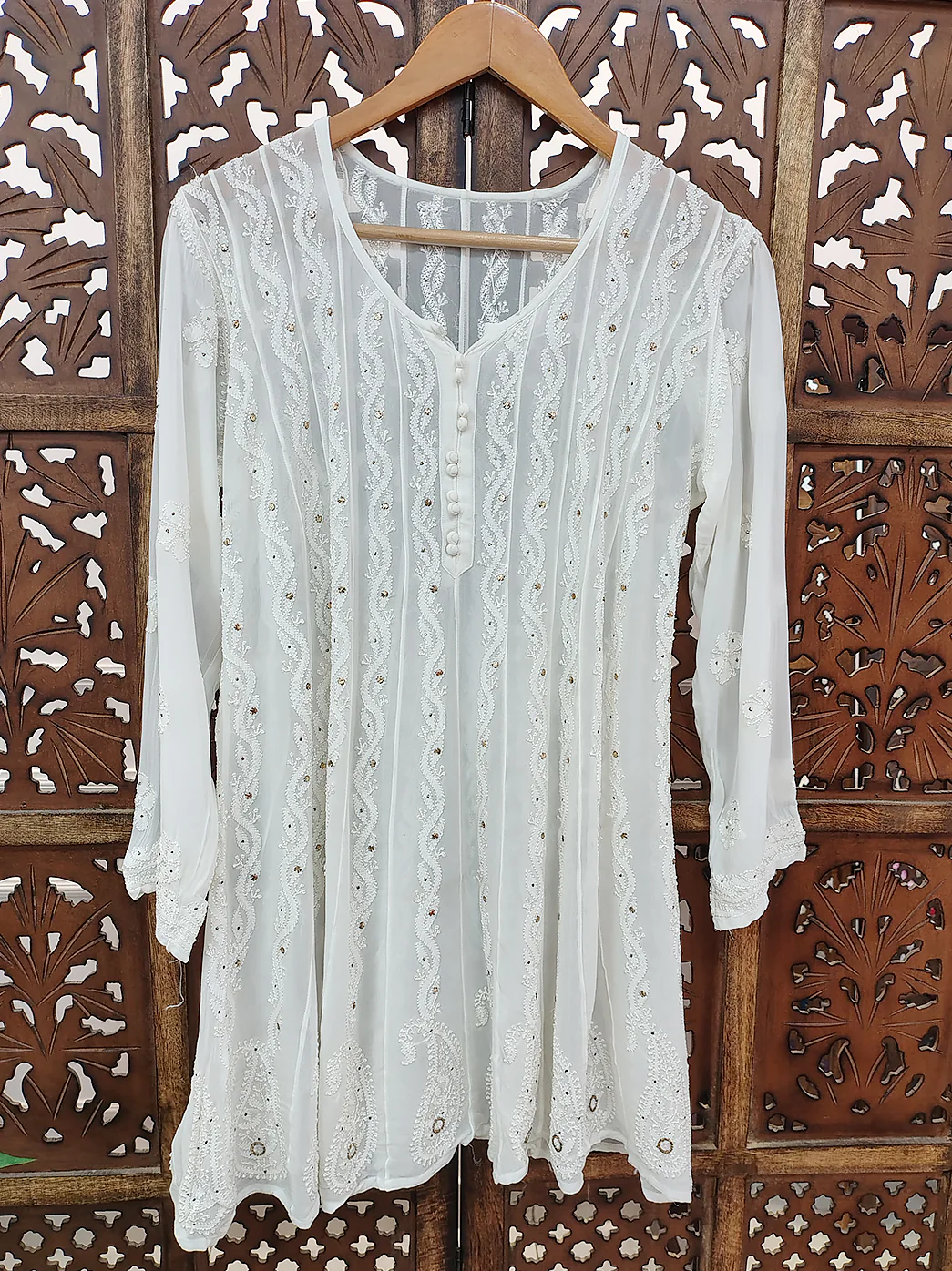 White Viscose Chikankari Short Kurti - Image 2
