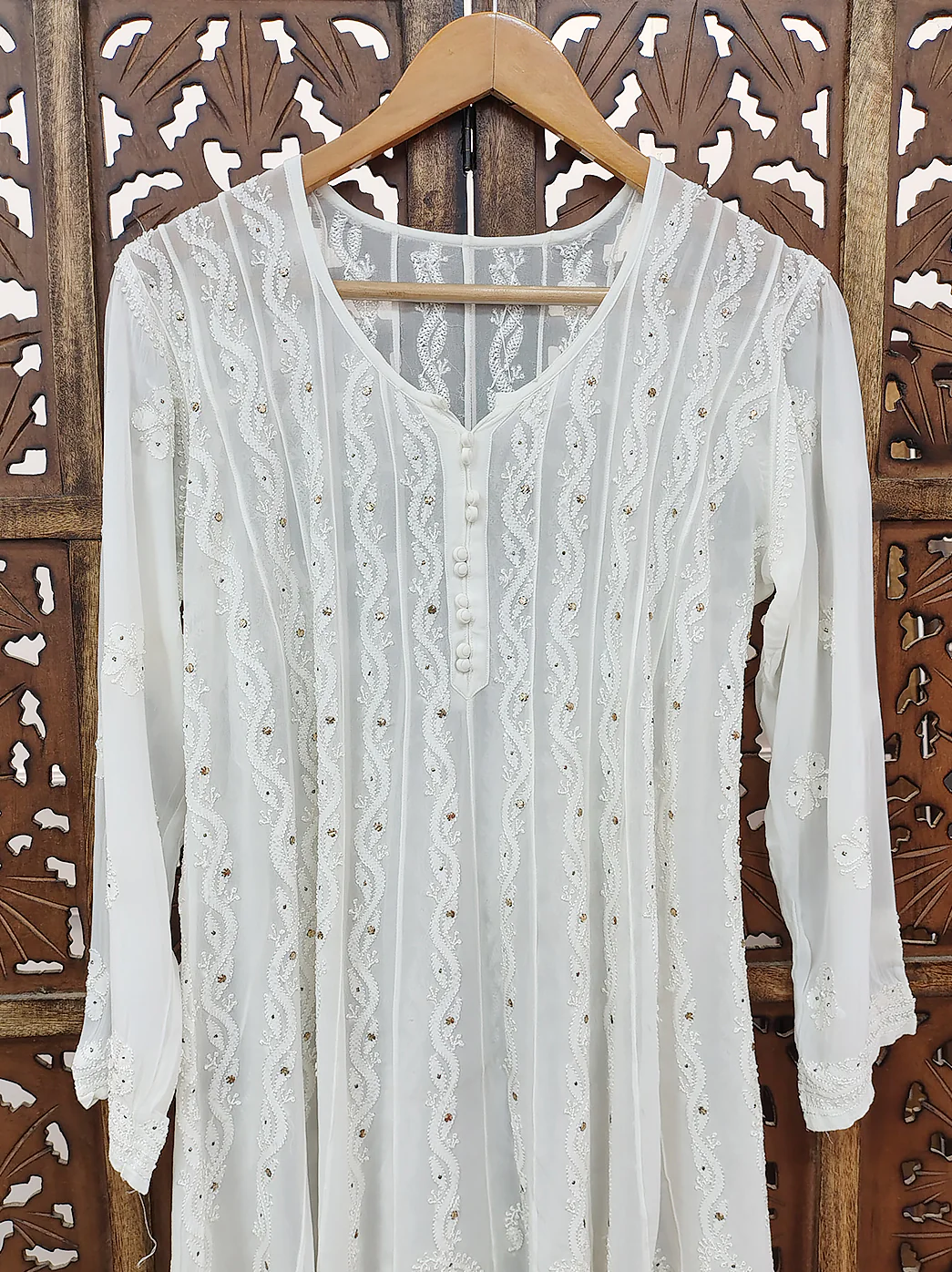 White Viscose Chikankari Short Kurti - Image 3