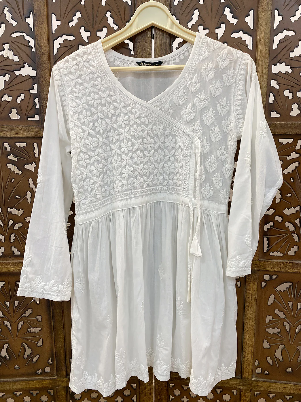 White Viscose Chikankari Short Top - Image 2