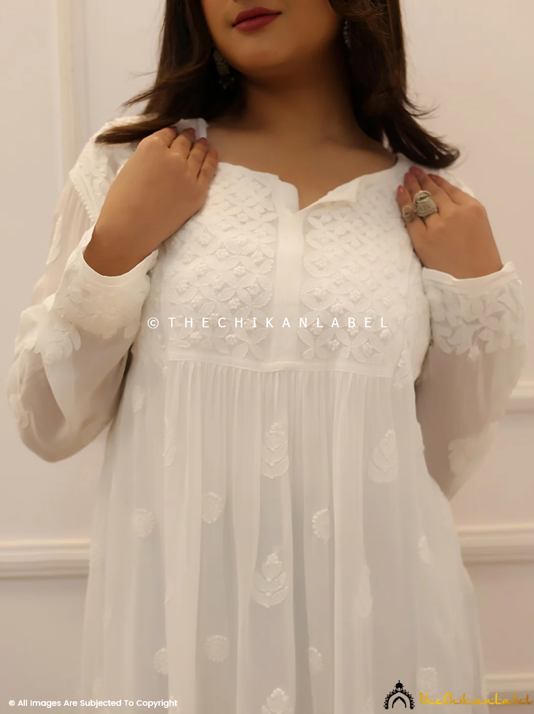 White Viscose Chikankari Short Top - Image 2