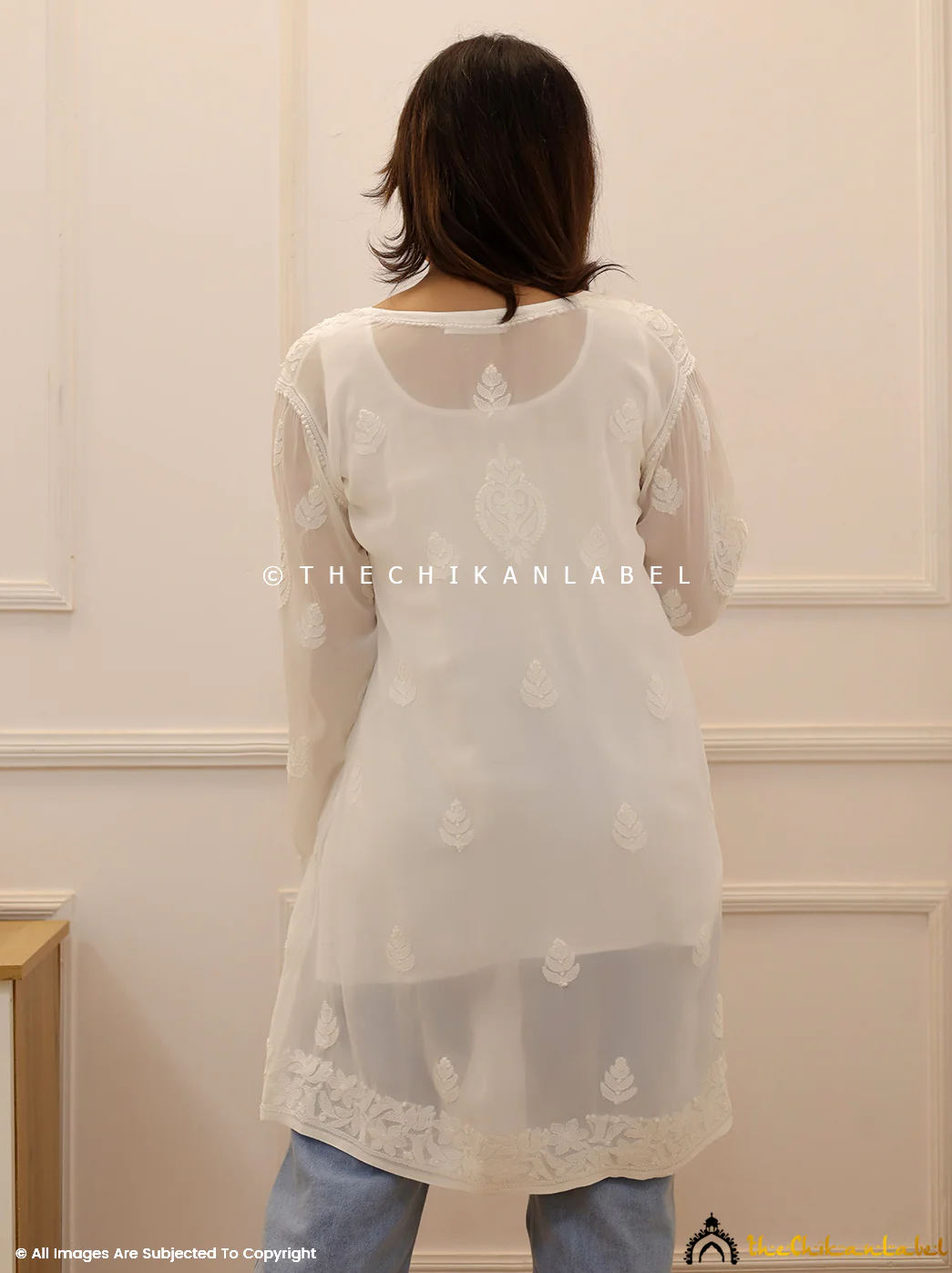 White Viscose Chikankari Short Top - Image 3
