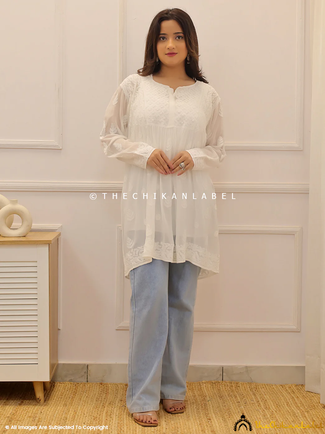 White Viscose Chikankari Short Top - Image 4