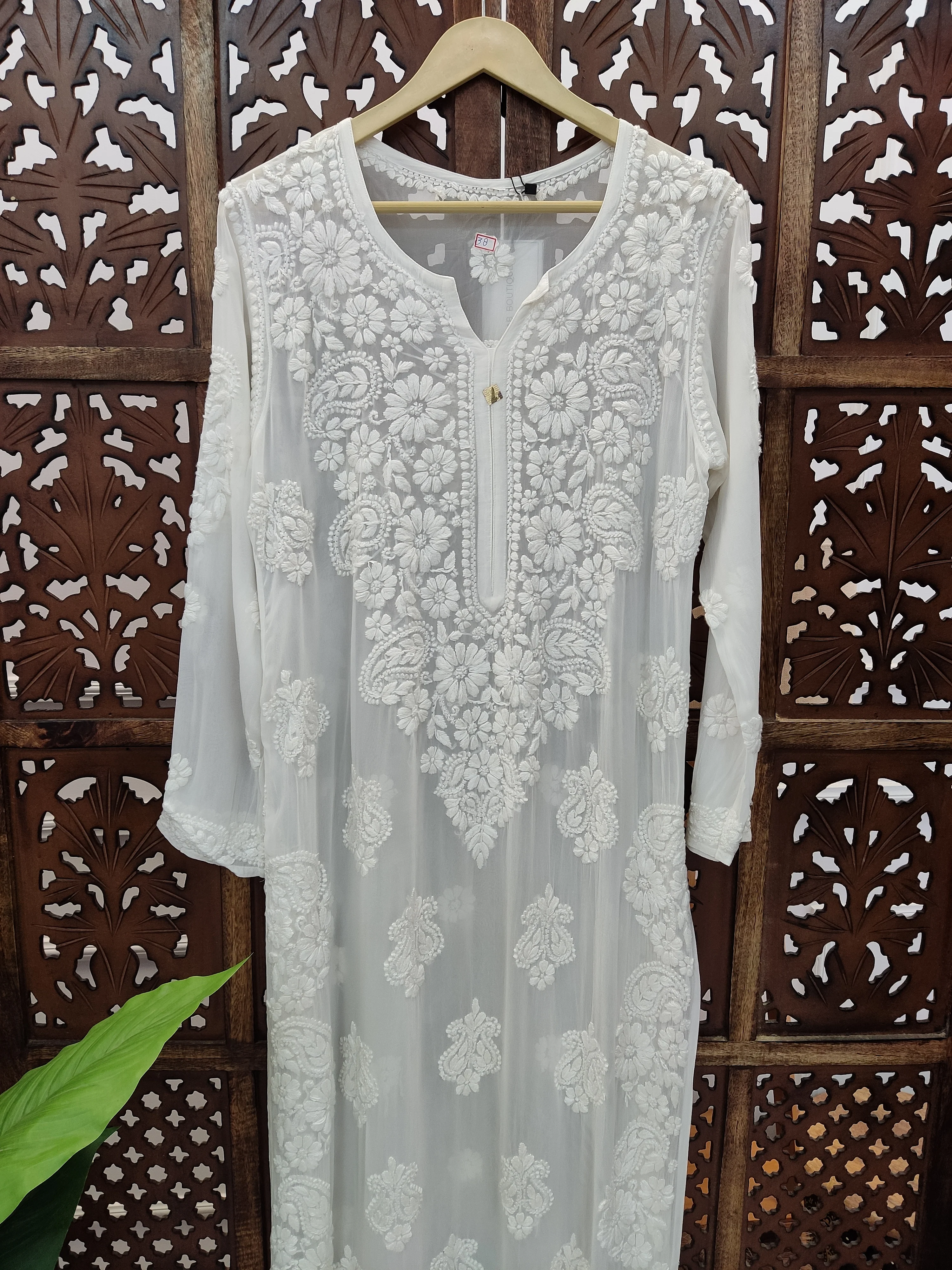 White Viscose Chikankari Straight Kurti - Image 3