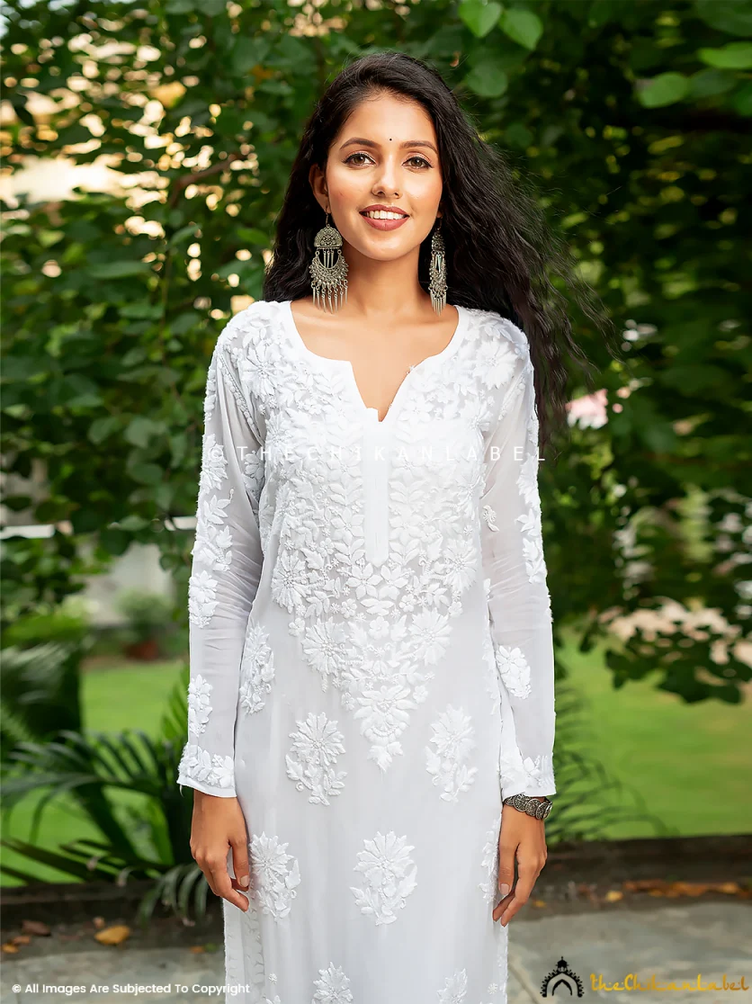 White Viscose Chikankari Straight Kurti - Image 3