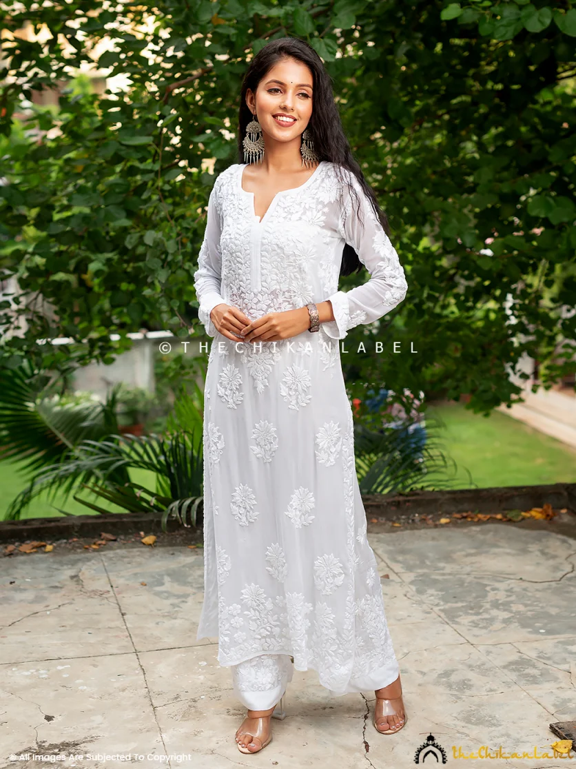 White Viscose Chikankari Straight Kurti - Image 4