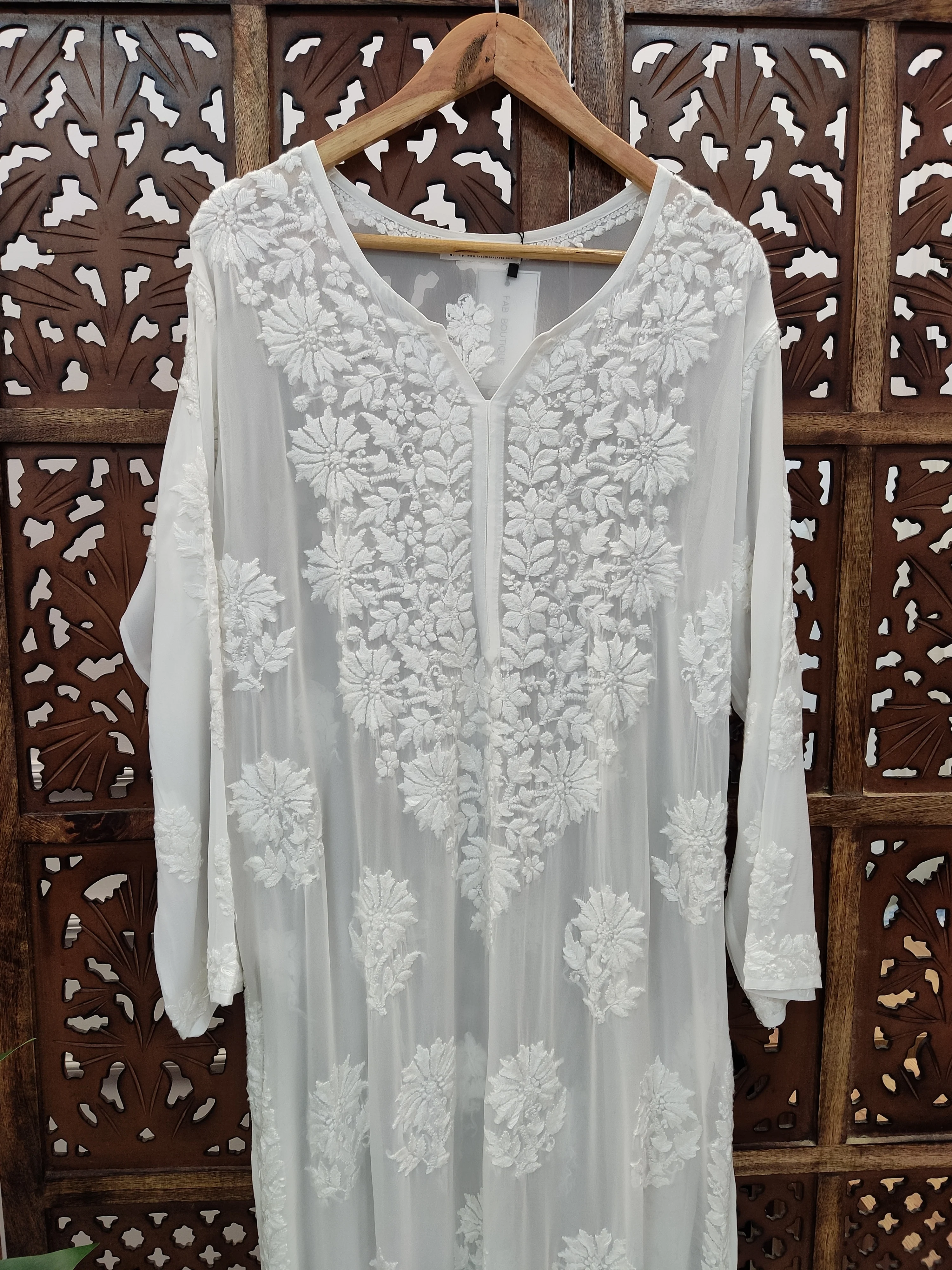 White Viscose Chikankari Straight Kurti - Image 6