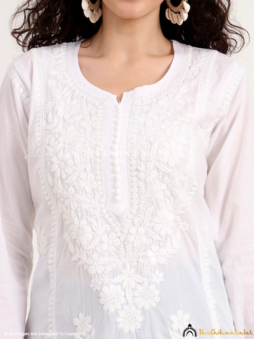 White Zikra Cotton Chikankari Straight Kurti - Image 2