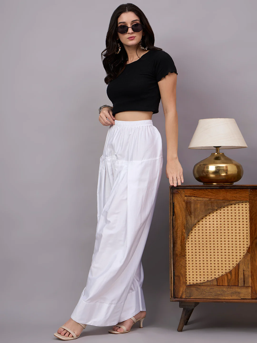 Women Solid Loose Fit Cotton Farshi Salwar - White - Image 2