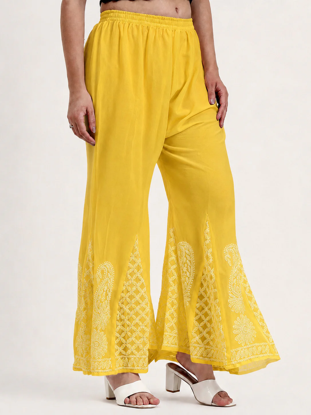 Yellow Areeba Georgette Chikankari Sharara - Image 3