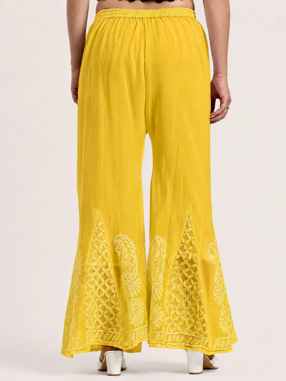 Yellow Areeba Georgette Chikankari Sharara - Image 4