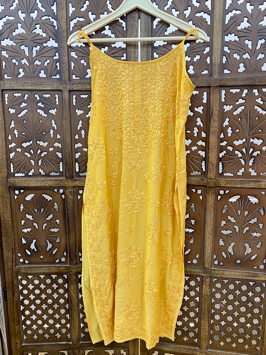 Yellow Chanderi Chikankari Strappy - Image 2